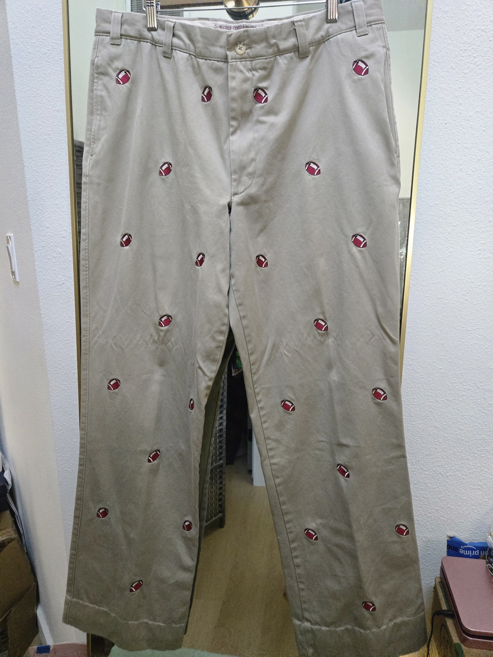 Berle Heritage Preppy Embroidered Football Khaki Chino Pants